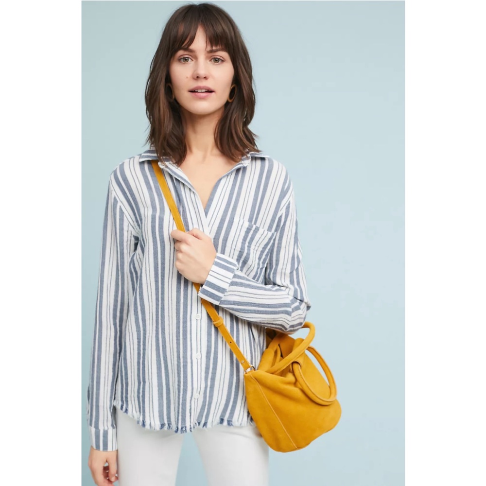 anthropologie cloth & stone sailor coastal pinstripe seersucker button down top